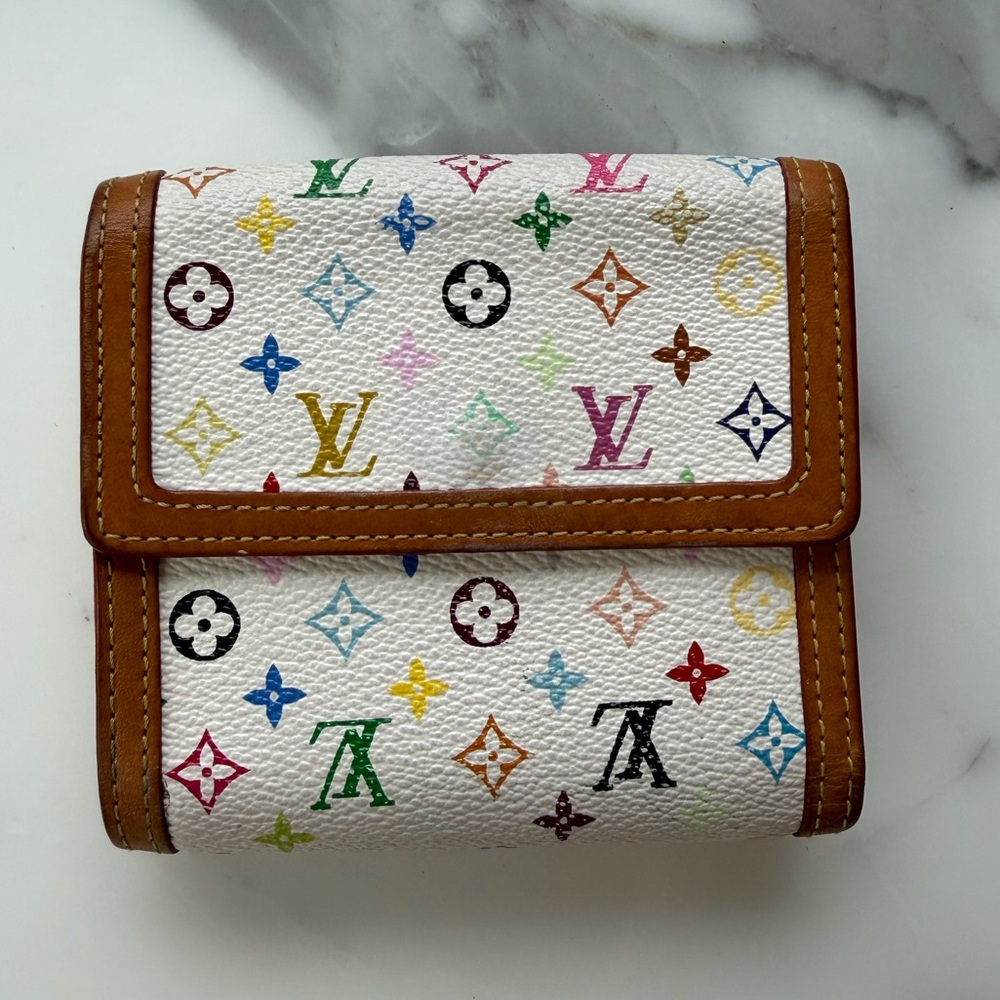 Louis Vuitton Murakami Monogram Multicolor Elise Wallet White - Picture 2 of 9